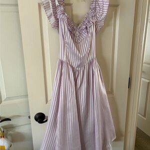 Gunne Sax by Jessica McClintock Lavender Purple and White Striped Formal Dress